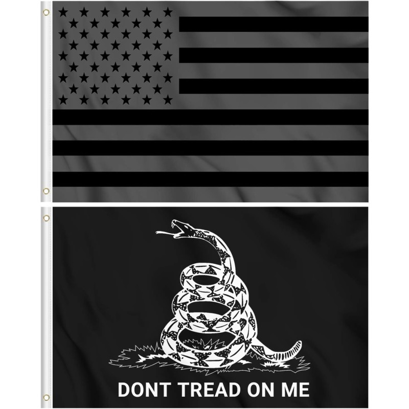 KENPMA All Black American & Gadsden Dont Tread on Me Flag 3x5 ft - 2-Pack, Fade-Proof